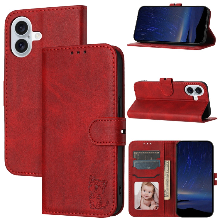 Embossed Happy Cat Pattern Flip Leather Phone Case