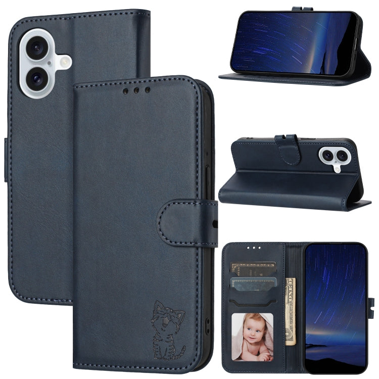 Embossed Happy Cat Pattern Flip Leather Phone Case