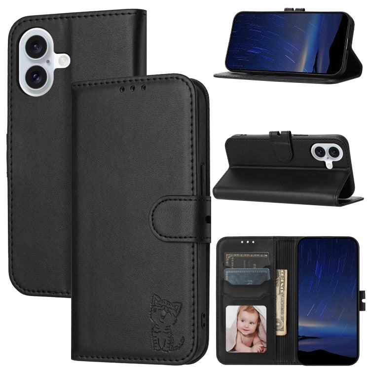 Embossed Happy Cat Pattern Flip Leather Phone Case