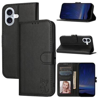 Embossed Happy Cat Pattern Flip Leather Phone Case