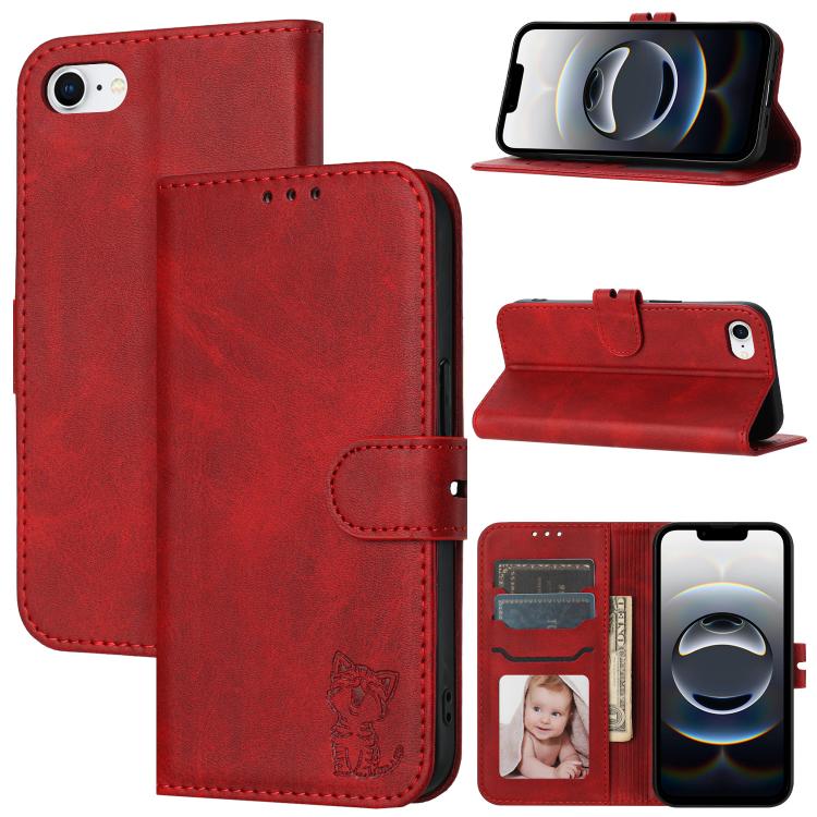 Embossed Happy Cat Pattern Flip Leather Phone Case