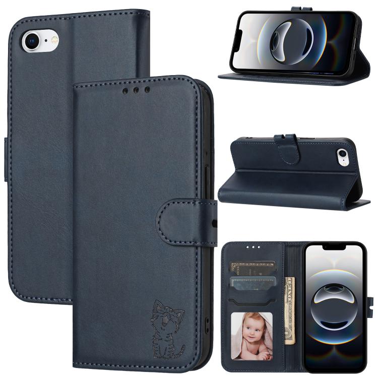 Embossed Happy Cat Pattern Flip Leather Phone Case