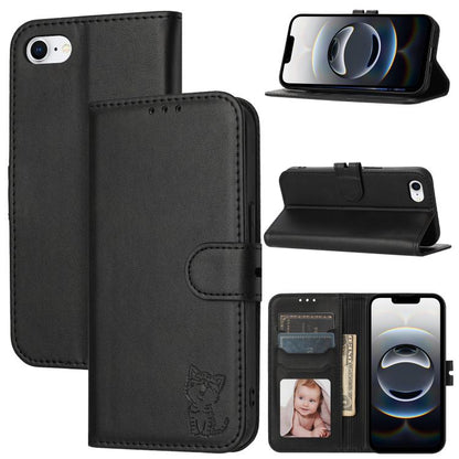 Embossed Happy Cat Pattern Flip Leather Phone Case