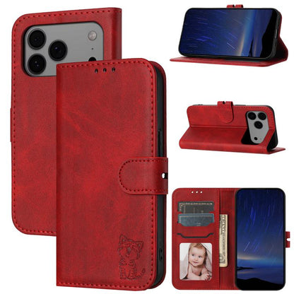 Embossed Happy Cat Pattern Flip Leather Phone Case