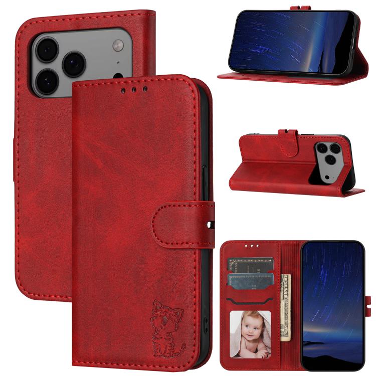 Embossed Happy Cat Pattern Flip Leather Phone Case