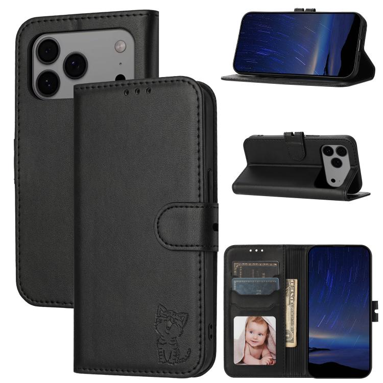 Embossed Happy Cat Pattern Flip Leather Phone Case