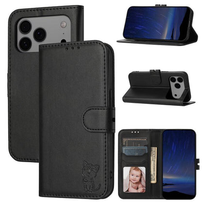 Embossed Happy Cat Pattern Flip Leather Phone Case