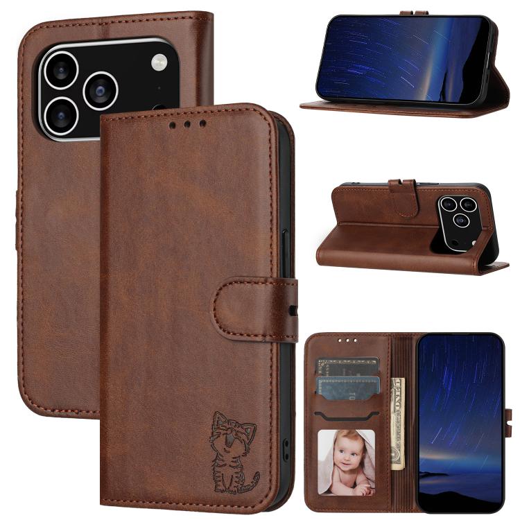 Embossed Happy Cat Pattern Flip Leather Phone Case