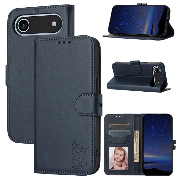 Embossed Happy Cat Pattern Flip Leather Phone Case
