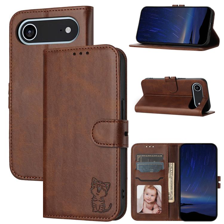 Embossed Happy Cat Pattern Flip Leather Phone Case