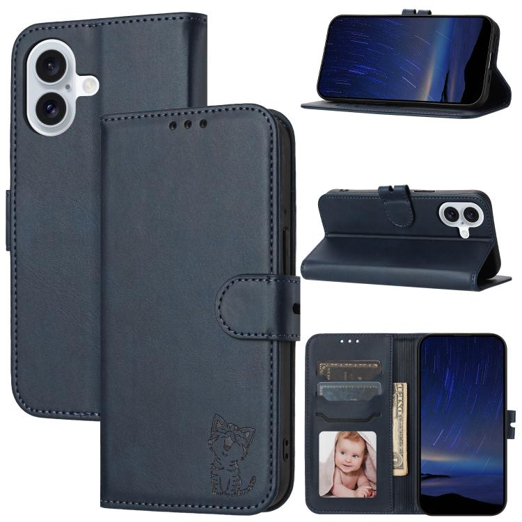 Embossed Happy Cat Pattern Flip Leather Phone Case