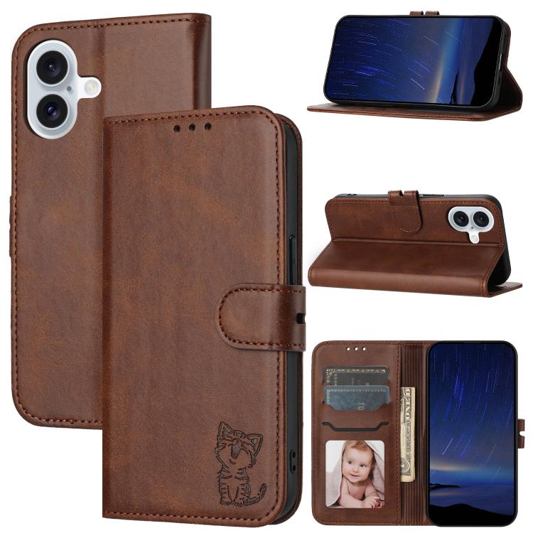 Embossed Happy Cat Pattern Flip Leather Phone Case