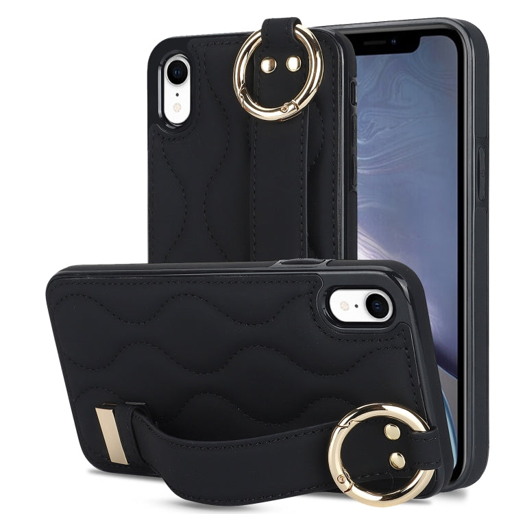 Non-slip Full Coverage Ring PU Phone Case with Wristband, For iPhone 12 Pro / 12�����������������...