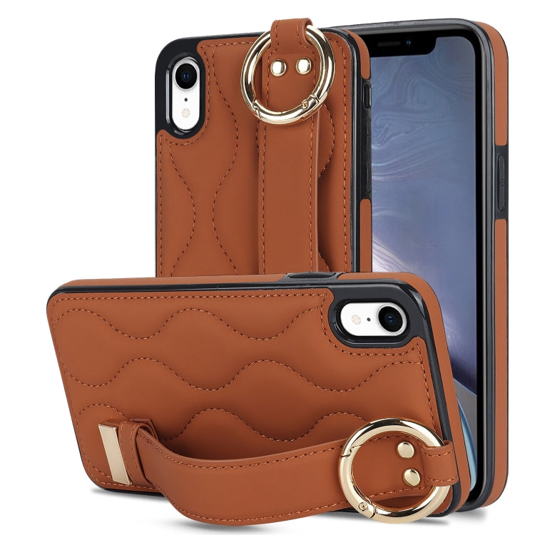 Non-slip Full Coverage Ring PU Phone Case with Wristband, For iPhone 12 Pro / 12�����������������...