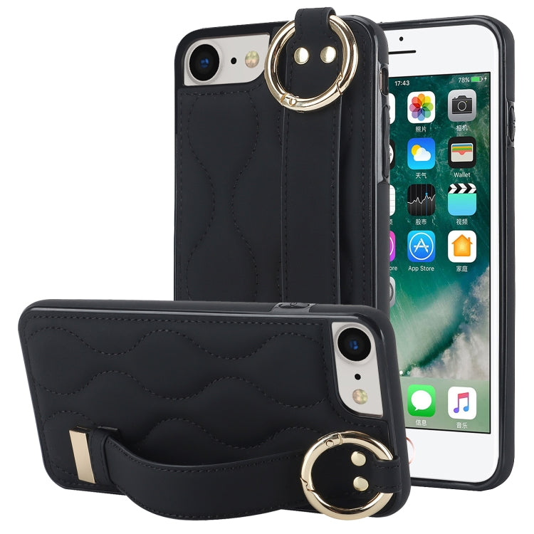 Non-slip Full Coverage Ring PU Phone Case with Wristband, For iPhone 12 Pro / 12�����������������...