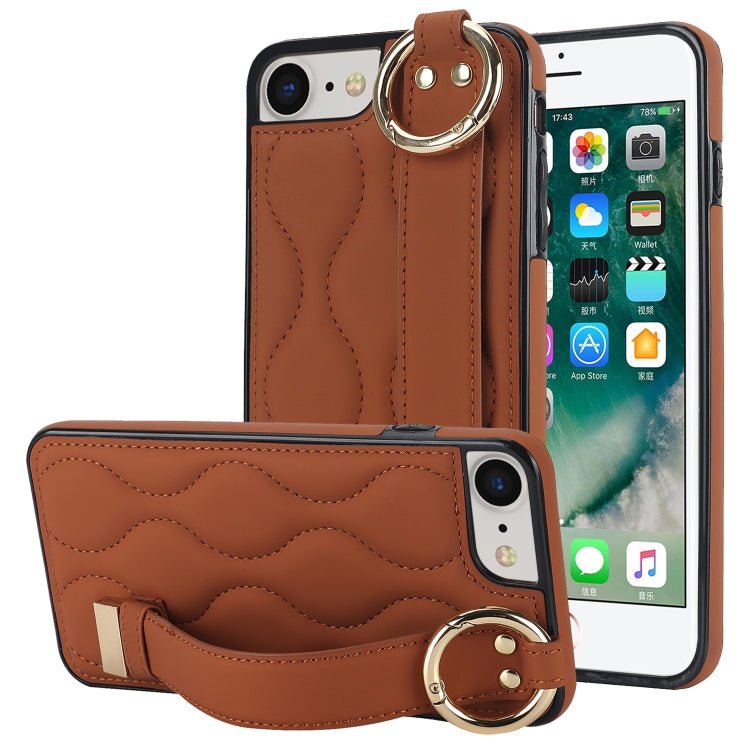 Non-slip Full Coverage Ring PU Phone Case with Wristband, For iPhone 12 Pro / 12�����������������...