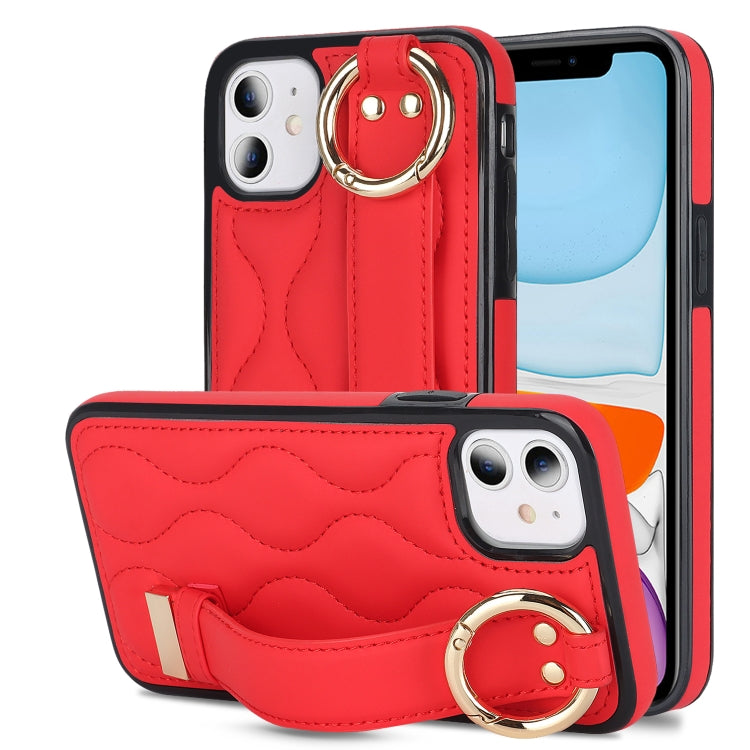 Non-slip Full Coverage Ring PU Phone Case with Wristband, For iPhone 12 Pro / 12�����������������...