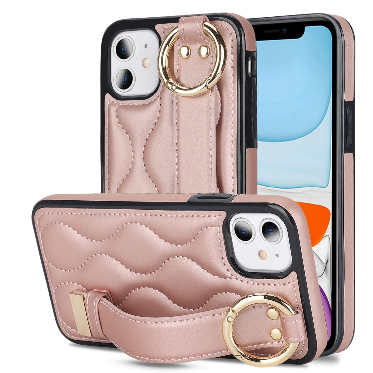 Non-slip Full Coverage Ring PU Phone Case with Wristband, For iPhone 12 Pro / 12�����������������...