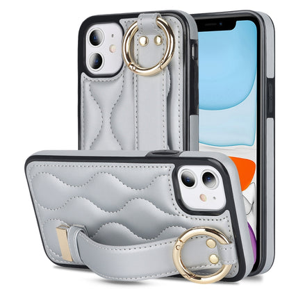 Non-slip Full Coverage Ring PU Phone Case with Wristband, For iPhone 12 Pro / 12�����������������...