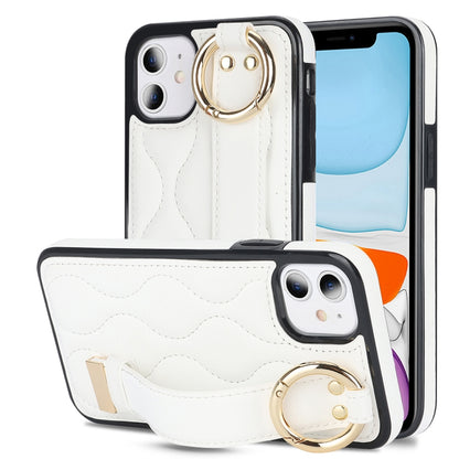 Non-slip Full Coverage Ring PU Phone Case with Wristband, For iPhone 12 Pro / 12�����������������...