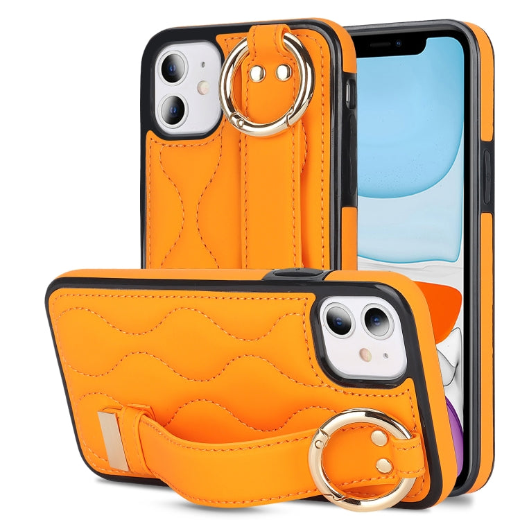 Non-slip Full Coverage Ring PU Phone Case with Wristband, For iPhone 12 Pro / 12�����������������...