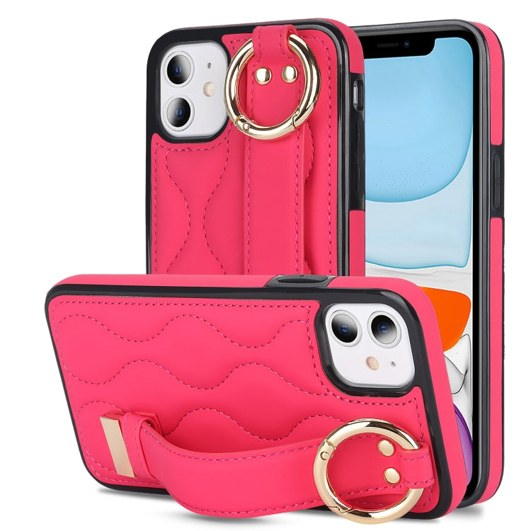 Non-slip Full Coverage Ring PU Phone Case with Wristband, For iPhone 12 Pro / 12�����������������...