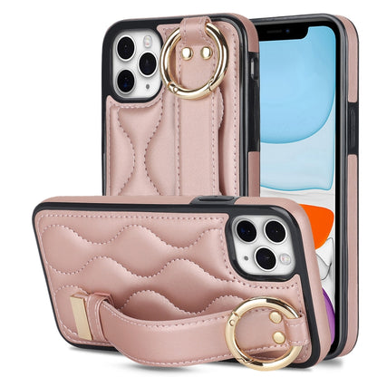 Non-slip Full Coverage Ring PU Phone Case with Wristband, For iPhone 12 Pro / 12�����������������...