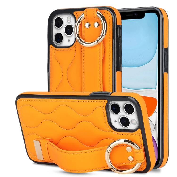 Non-slip Full Coverage Ring PU Phone Case with Wristband, For iPhone 12 Pro / 12�����������������...