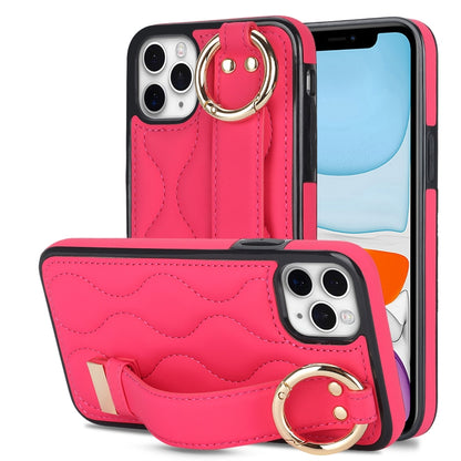 Non-slip Full Coverage Ring PU Phone Case with Wristband, For iPhone 12 Pro / 12�����������������...