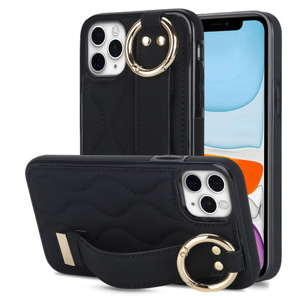 Non-slip Full Coverage Ring PU Phone Case with Wristband, For iPhone 12 Pro / 12�����������������...