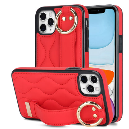 Non-slip Full Coverage Ring PU Phone Case with Wristband, For iPhone 12 Pro / 12�����������������...