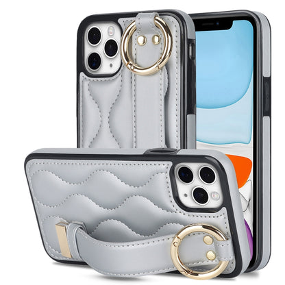 Non-slip Full Coverage Ring PU Phone Case with Wristband, For iPhone 12 Pro / 12�����������������...