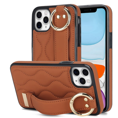 Non-slip Full Coverage Ring PU Phone Case with Wristband, For iPhone 12 Pro / 12�����������������...