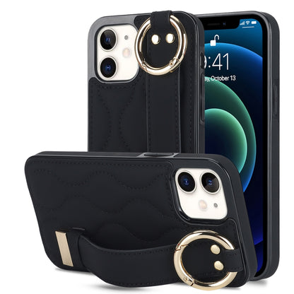 Non-slip Full Coverage Ring PU Phone Case with Wristband, For iPhone 12 Pro / 12�����������������...