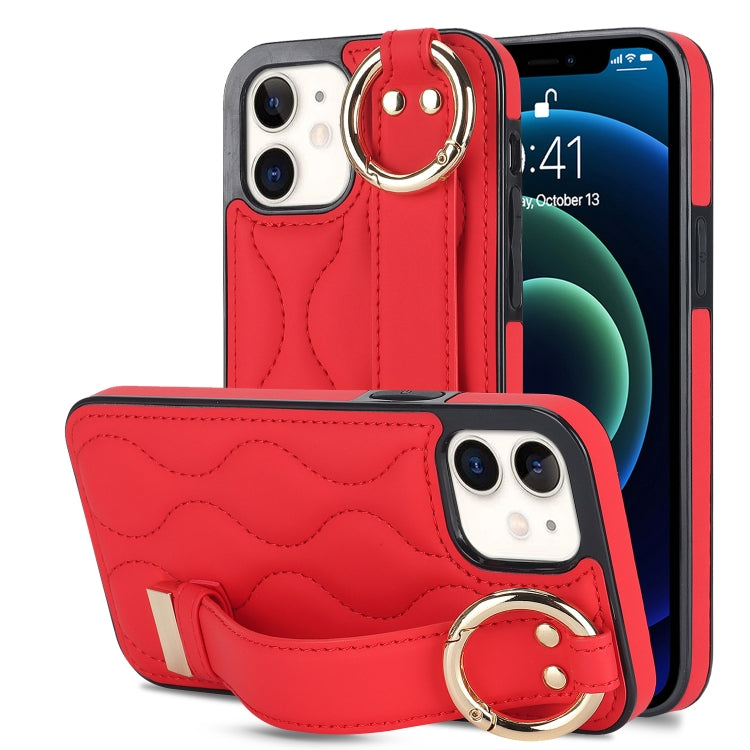 Non-slip Full Coverage Ring PU Phone Case with Wristband, For iPhone 12 Pro / 12�����������������...