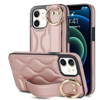 Non-slip Full Coverage Ring PU Phone Case with Wristband, For iPhone 12 Pro / 12�����������������...
