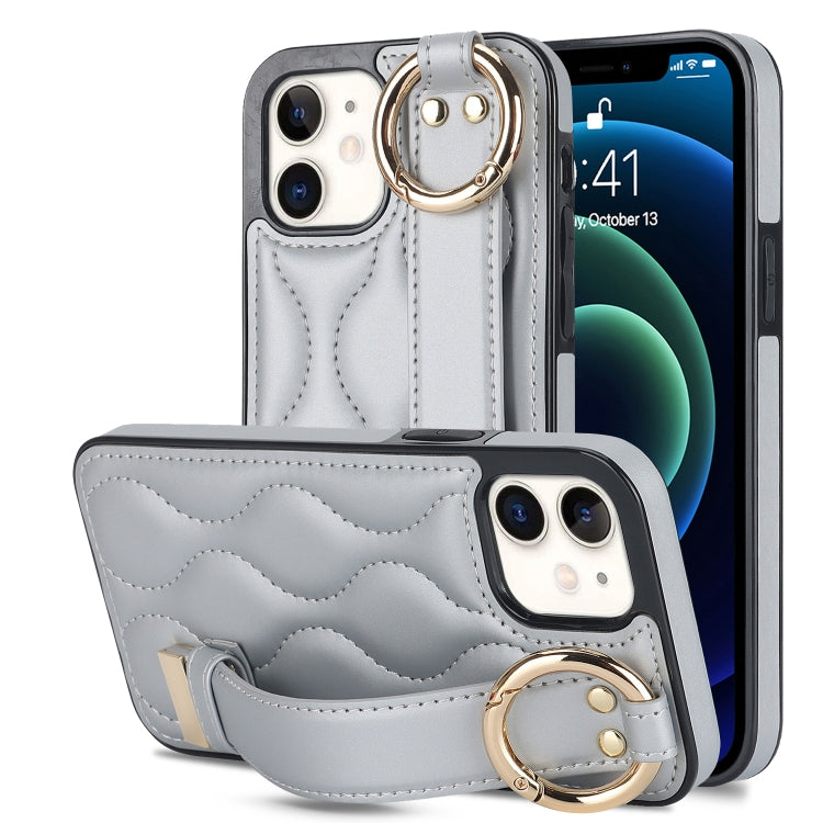 Non-slip Full Coverage Ring PU Phone Case with Wristband, For iPhone 12 Pro / 12�����������������...