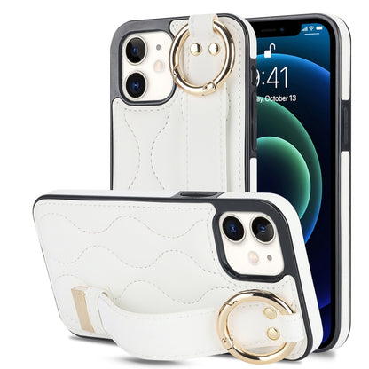 Non-slip Full Coverage Ring PU Phone Case with Wristband, For iPhone 12 Pro / 12�����������������...