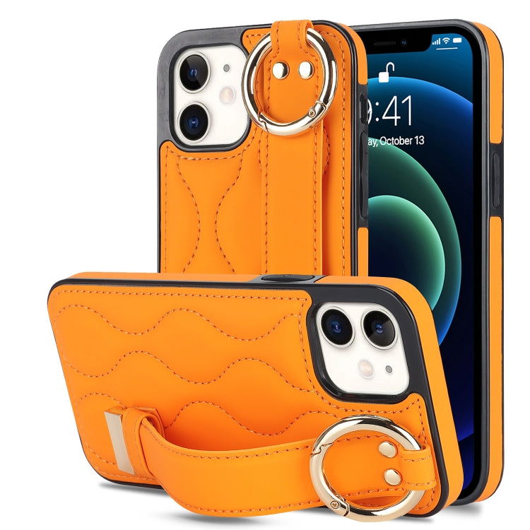 Non-slip Full Coverage Ring PU Phone Case with Wristband, For iPhone 12 Pro / 12�����������������...