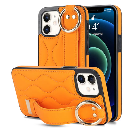 Non-slip Full Coverage Ring PU Phone Case with Wristband, For iPhone 12 Pro / 12�����������������...