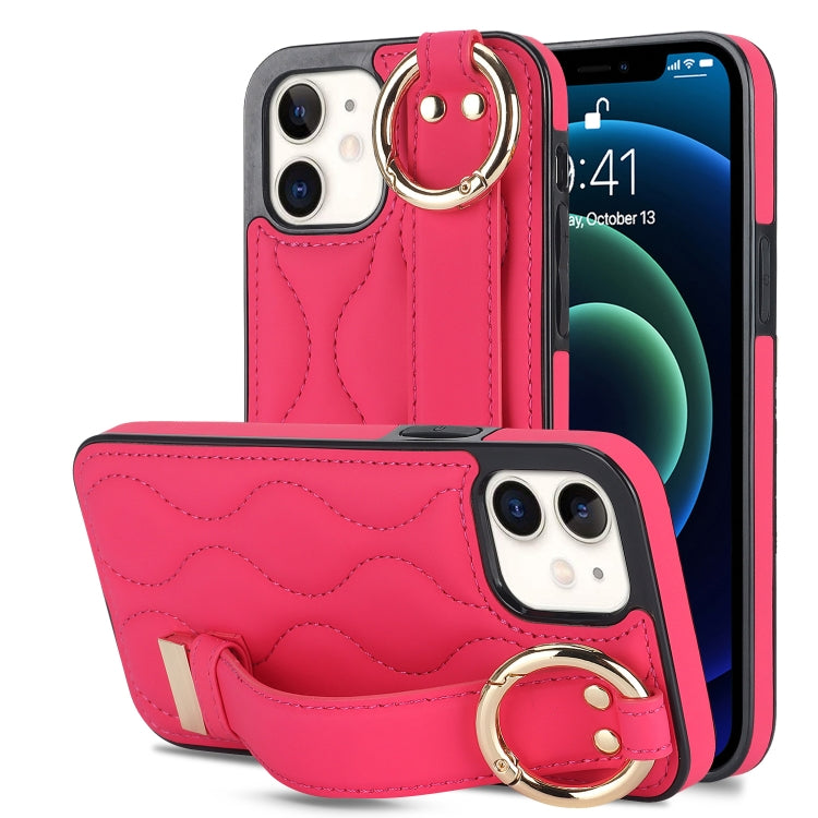 Non-slip Full Coverage Ring PU Phone Case with Wristband, For iPhone 12 Pro / 12�����������������...