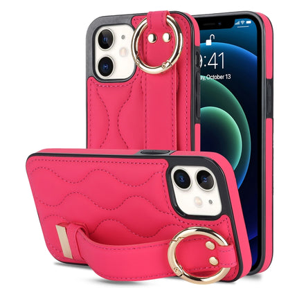 Non-slip Full Coverage Ring PU Phone Case with Wristband, For iPhone 12 Pro / 12�����������������...