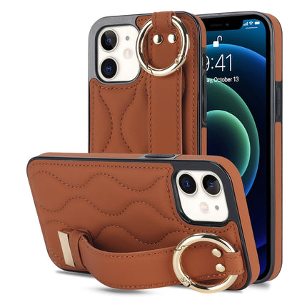 Non-slip Full Coverage Ring PU Phone Case with Wristband, For iPhone 12 Pro / 12�����������������...