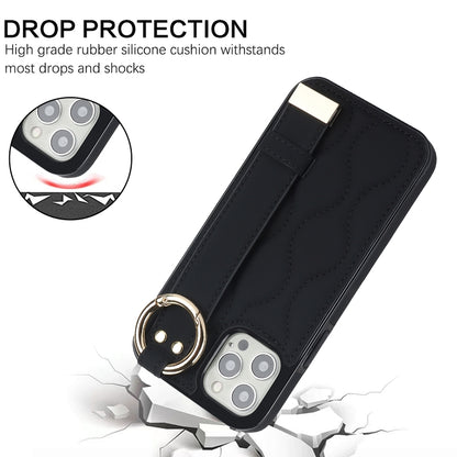 Non-slip Full Coverage Ring PU Phone Case with Wristband, For iPhone 12 Pro / 12�����������������...