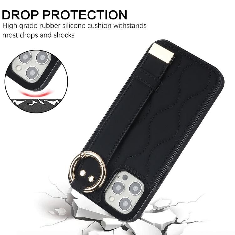 Non-slip Full Coverage Ring PU Phone Case with Wristband, For iPhone 12 Pro / 12�����������������...