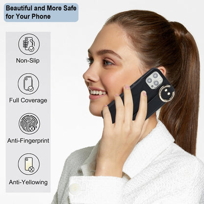 Non-slip Full Coverage Ring PU Phone Case with Wristband, For iPhone 12 Pro / 12�����������������...