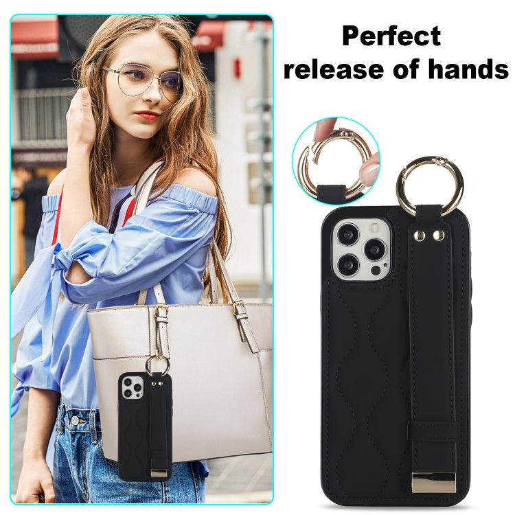 Non-slip Full Coverage Ring PU Phone Case with Wristband, For iPhone 12 Pro / 12�����������������...