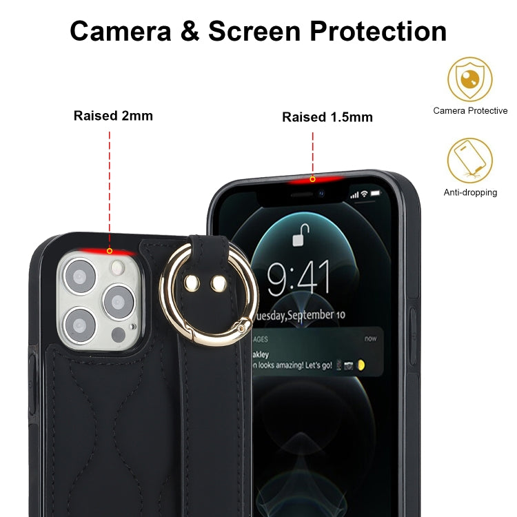 Non-slip Full Coverage Ring PU Phone Case with Wristband, For iPhone 12 Pro / 12�����������������...