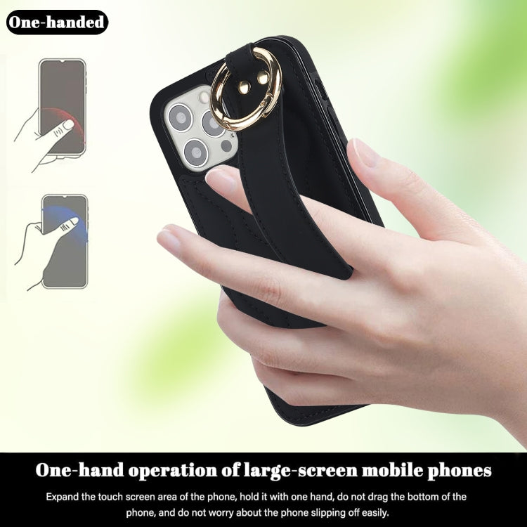 Non-slip Full Coverage Ring PU Phone Case with Wristband, For iPhone 12 Pro / 12�����������������...
