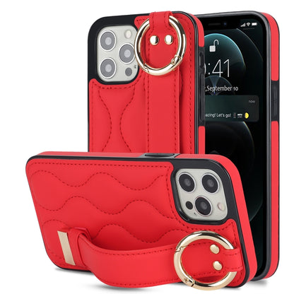 Non-slip Full Coverage Ring PU Phone Case with Wristband, For iPhone 12 Pro / 12�����������������...